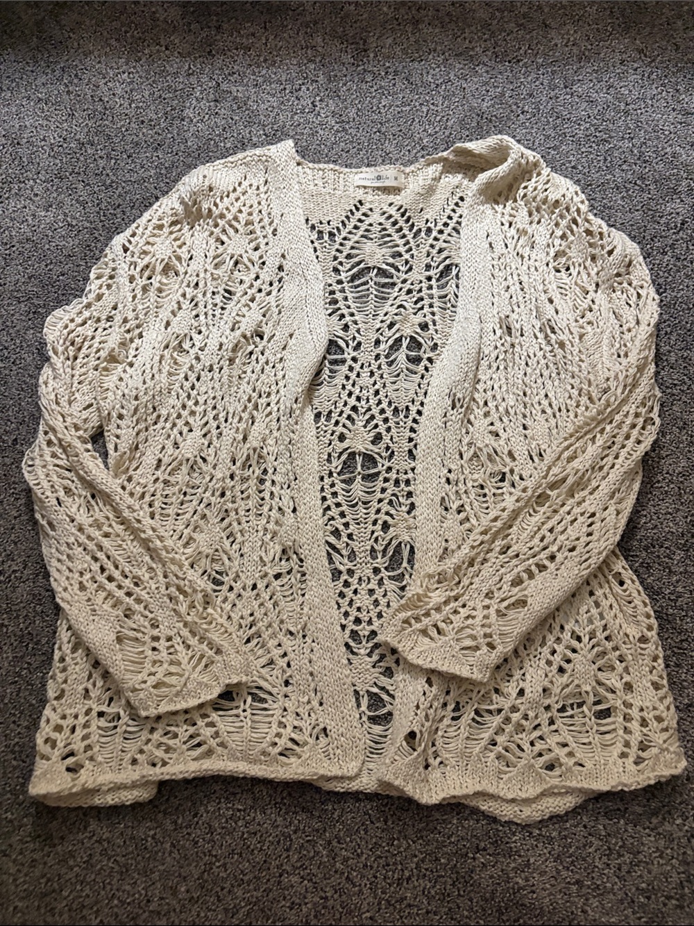 NATURAL LIFE Open-Knit Cream Crochet Cardigan